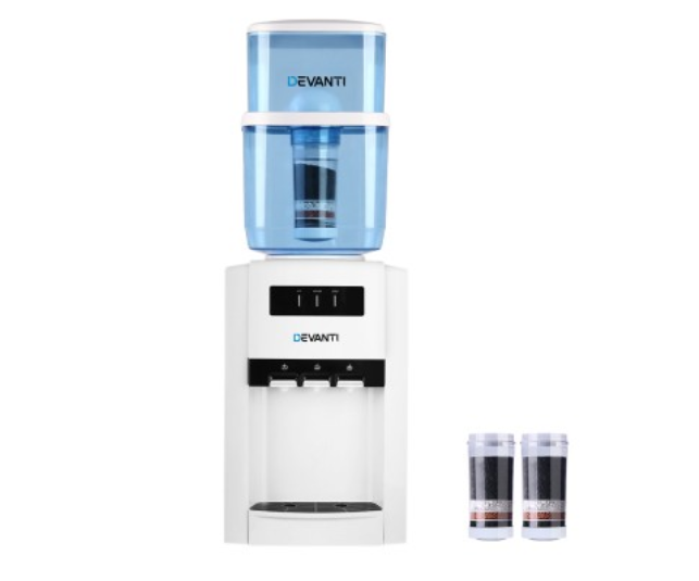 Devanti 22L Bench Top Water Cooler Dispenser Purifier Hot Cold Three Tap with 2 Replacement Filters