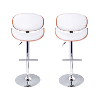 Artiss Set of 2 Wooden PU Leather Gas Lift Bar Stools - Chrome and White