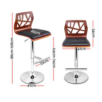 Artiss Set of 2 Wooden Gas Lift Bar Stools - Black and Wood