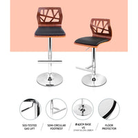 Artiss Set of 2 Wooden Gas Lift Bar Stools - Black and Wood