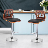 Artiss Set of 2 Wooden Gas Lift Bar Stools - Black and Wood