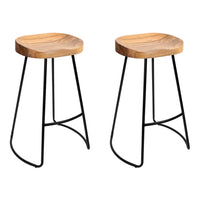 Artiss Set of 2 Elm Wood Backless Bar Stools 65cm - Black and Light Natural