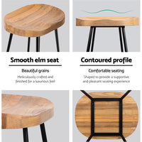 Artiss Set of 2 Elm Wood Backless Bar Stools 65cm - Black and Light Natural