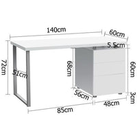 Artiss Metal Desk with 3 Drawers - White
