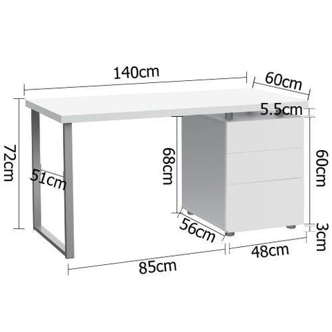 Artiss Metal Desk with 3 Drawers - White