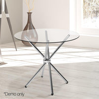 Artiss Round Dining Table with Tempered Glass - Silver