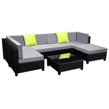 Gardeon 7 Piece PE Wicker Outdoor Furniture Set - Black