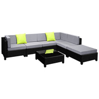 Gardeon 7 Piece PE Wicker Outdoor Furniture Set - Black