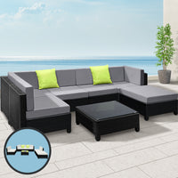 Gardeon 7 Piece PE Wicker Outdoor Furniture Set - Black