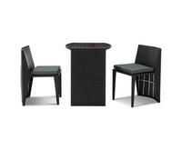 Gardeon 3 Piece PE Wicker Outdoor Table and Chair Set - Black