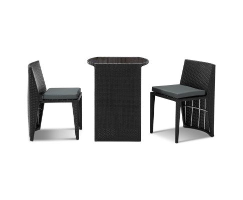 Gardeon 3 Piece PE Wicker Outdoor Table and Chair Set - Black