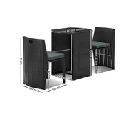 Gardeon 3 Piece PE Wicker Outdoor Table and Chair Set - Black