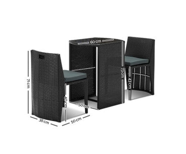 Gardeon 3 Piece PE Wicker Outdoor Table and Chair Set - Black