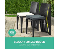Gardeon 3 Piece PE Wicker Outdoor Table and Chair Set - Black