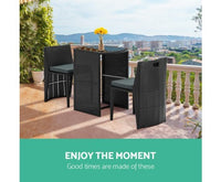 Gardeon 3 Piece PE Wicker Outdoor Table and Chair Set - Black