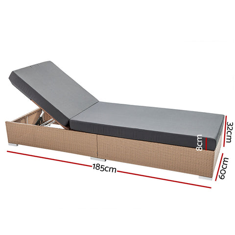 Gardeon Outdoor Wicker Sun Lounge - Natural Brown