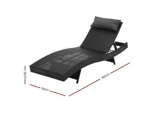 Gardeon Set of 2 Outdoor Wicker Sun Lounges - Black