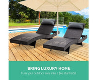 Gardeon Set of 2 Outdoor Wicker Sun Lounges - Black