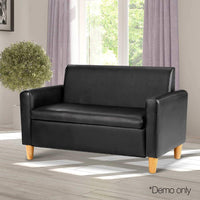 Keezi Kids Sofa Storage Armchair 2 Seater Black PU Leather Children Chair Couch