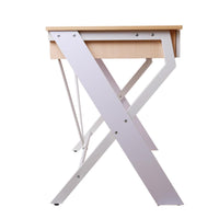 Artiss Metal Desk with Drawer - White with Oak Top