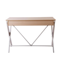 Artiss Metal Desk with Drawer - White with Oak Top