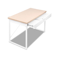 Artiss Metal Desk with Drawer - White with Wooden Top