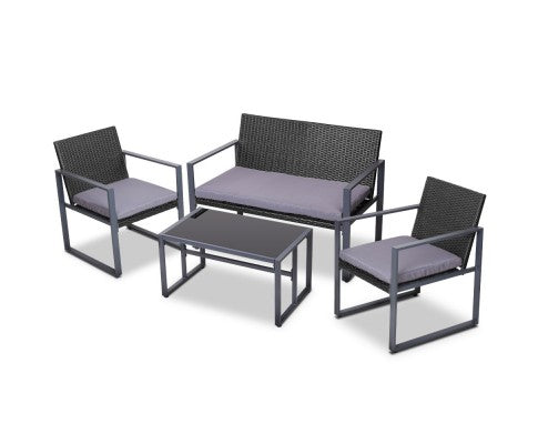 Gardeon 4PC Outdoor Furniture Patio Table Chair Black