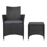 Gardeon 3pc Rattan Bistro Wicker Outdoor Furniture Set Black