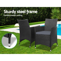 Gardeon 3pc Rattan Bistro Wicker Outdoor Furniture Set Black