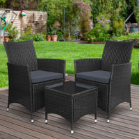 Gardeon 3pc Rattan Bistro Wicker Outdoor Furniture Set Black