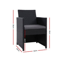 2x Outdoor Dining Chairs Wicker Chair Patio Garden Furniture Setting Lounge Cafe Cushion Bistro Set Gardeon Black