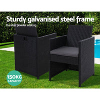 2x Outdoor Dining Chairs Wicker Chair Patio Garden Furniture Setting Lounge Cafe Cushion Bistro Set Gardeon Black