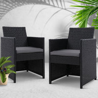 2x Outdoor Dining Chairs Wicker Chair Patio Garden Furniture Setting Lounge Cafe Cushion Bistro Set Gardeon Black