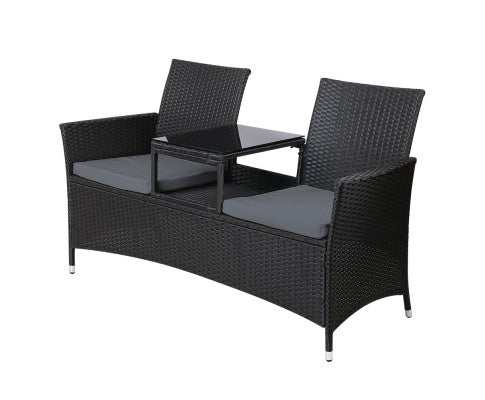 Gardeon Outdoor Furniture Chair Bench Sofa Table 2 Seat Cushions Wicker Black