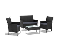 Gardeon 4-piece Outdoor Lounge Setting Wicker Patio Furniture Dining Set Black