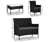 Gardeon 4-piece Outdoor Lounge Setting Wicker Patio Furniture Dining Set Black
