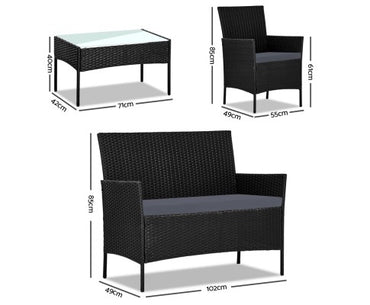 Gardeon 4-piece Outdoor Lounge Setting Wicker Patio Furniture Dining Set Black