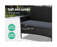 Gardeon 4-piece Outdoor Lounge Setting Wicker Patio Furniture Dining Set Black