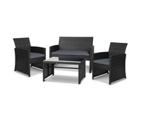 Gardeon Set of 4 Outdoor Lounge Setting Rattan Patio Wicker Dining Set Black