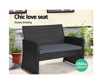 Gardeon Set of 4 Outdoor Lounge Setting Rattan Patio Wicker Dining Set Black