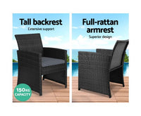 Gardeon Set of 4 Outdoor Lounge Setting Rattan Patio Wicker Dining Set Black