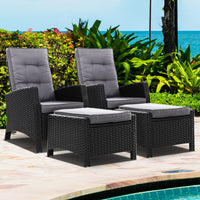 2PC Sun lounge Recliner Chair Wicker Lounger Sofa Day Bed Outdoor Chairs Patio Furniture Garden Cushion Ottoman Gardeon