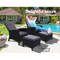 2PC Sun lounge Recliner Chair Wicker Lounger Sofa Day Bed Outdoor Chairs Patio Furniture Garden Cushion Ottoman Gardeon