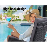 2PC Sun lounge Recliner Chair Wicker Lounger Sofa Day Bed Outdoor Chairs Patio Furniture Garden Cushion Ottoman Gardeon