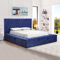 Anna Bedframe King Size Velvet Fabric Blue Colour
