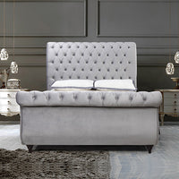 Elsa Bedframe King Size Velvet Fabric Navy Grey Colour