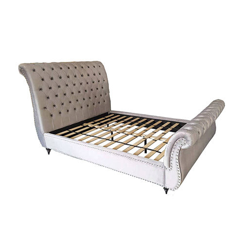 Elsa Bedframe King Size Velvet Fabric Navy Grey Colour