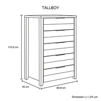 Cielo Tallboy White Bedroom Drawer Cabinet Ash