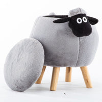 Ashton Grey Sheep Ottoman Storage with Wooden Footrest
