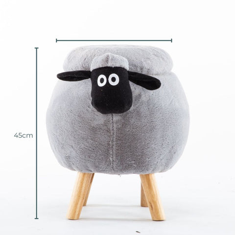 Ashton Grey Sheep Ottoman Storage with Wooden Footrest